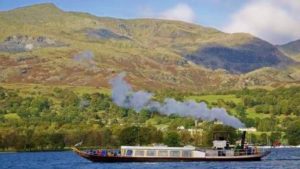 A lovely image of the steam gondola on Coniston Water