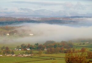 Misty inversion over the cartmel Valley in low season