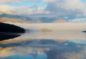 Misty morning on Coniston Water in Winter