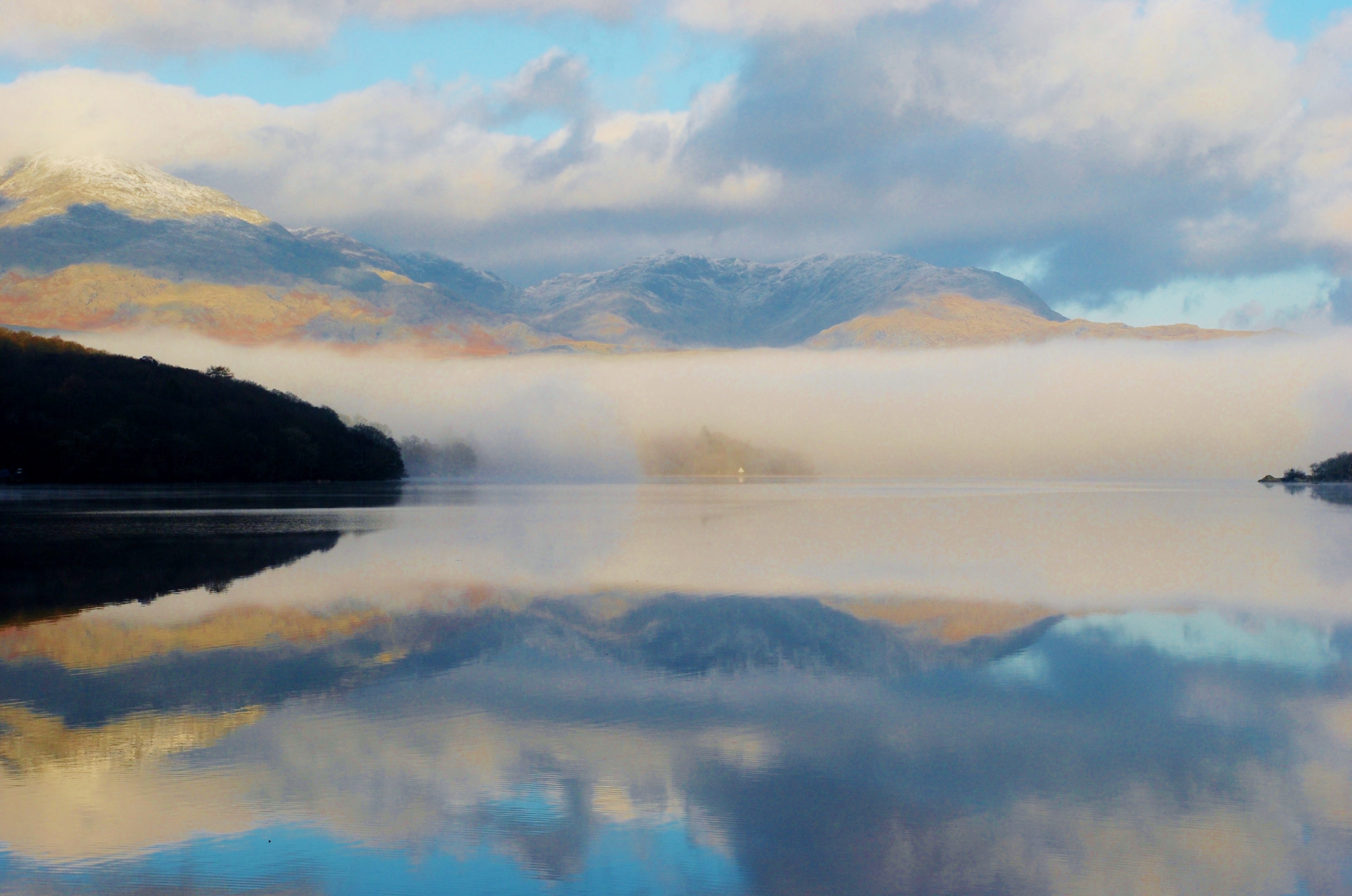 Misty morning on Coniston Water in Winter