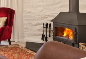 Roaring log fire at Charcoal House
