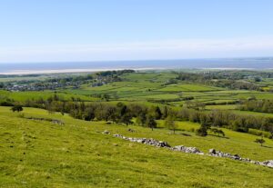 Panoramic view of Morecambe Bay looking down from Hampsfell.