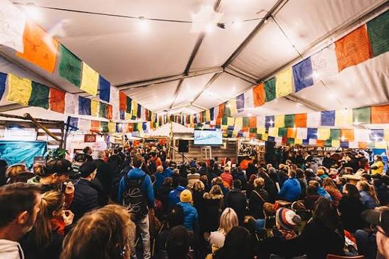 Crowd gathered for an presentation at the Kendal Mountain Festival