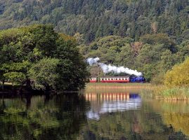 Haverthwait steam train alongside Lake Windermere