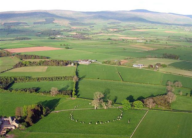 Aerial view of Long Meg and her daughters