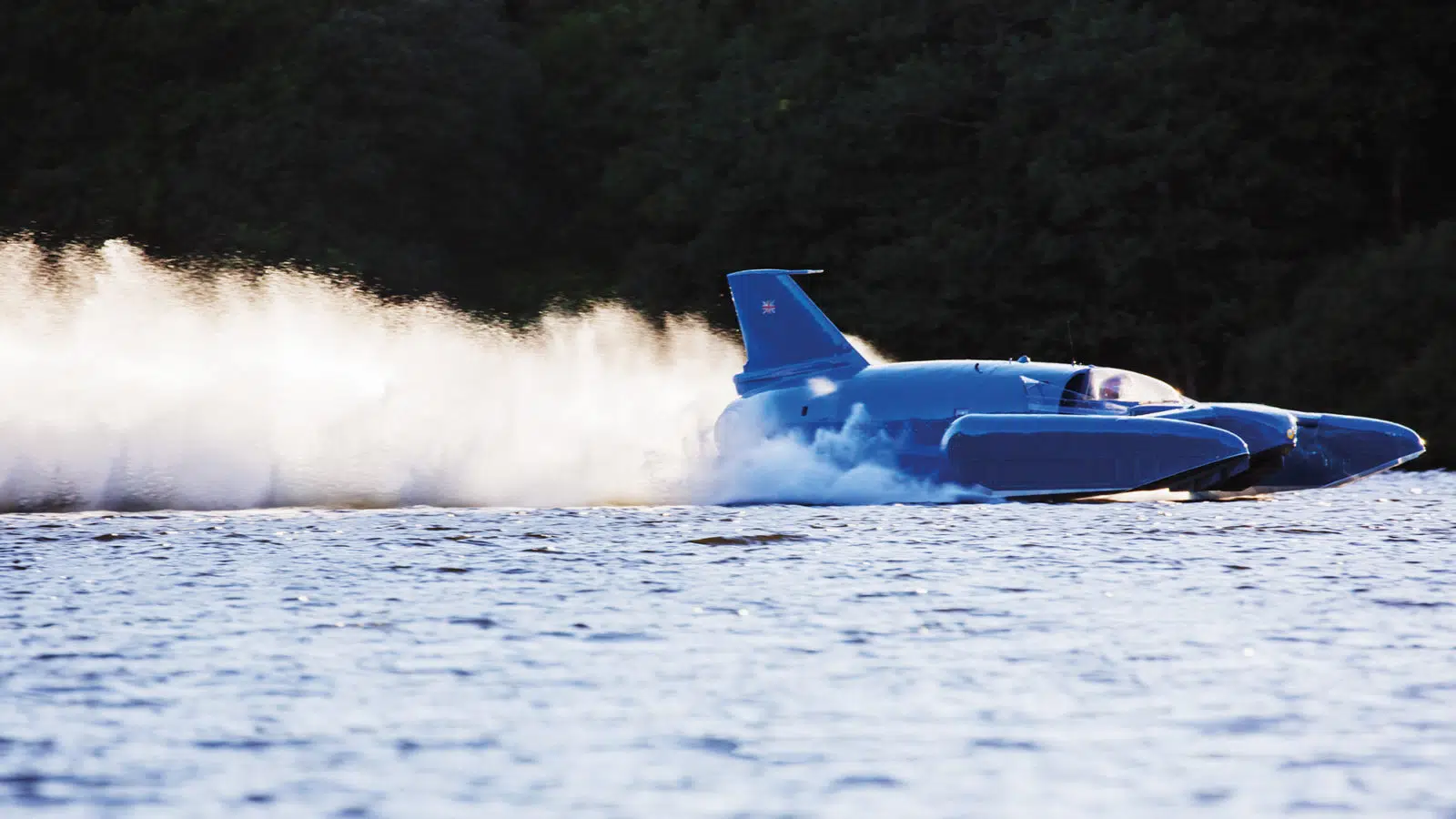Image of the rebuilt Bluebird K7 on a lake