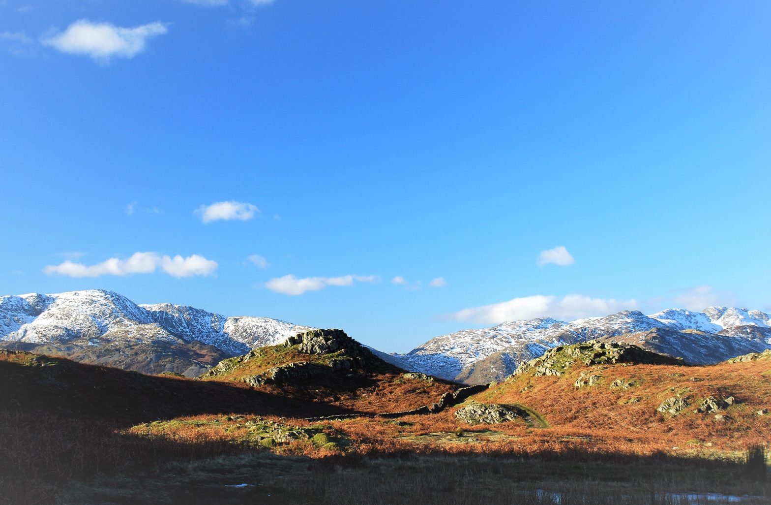 Snow clad Lake District mountains from Ivy Crag