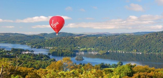 Virgin Balloon flying over Lake Windermere
