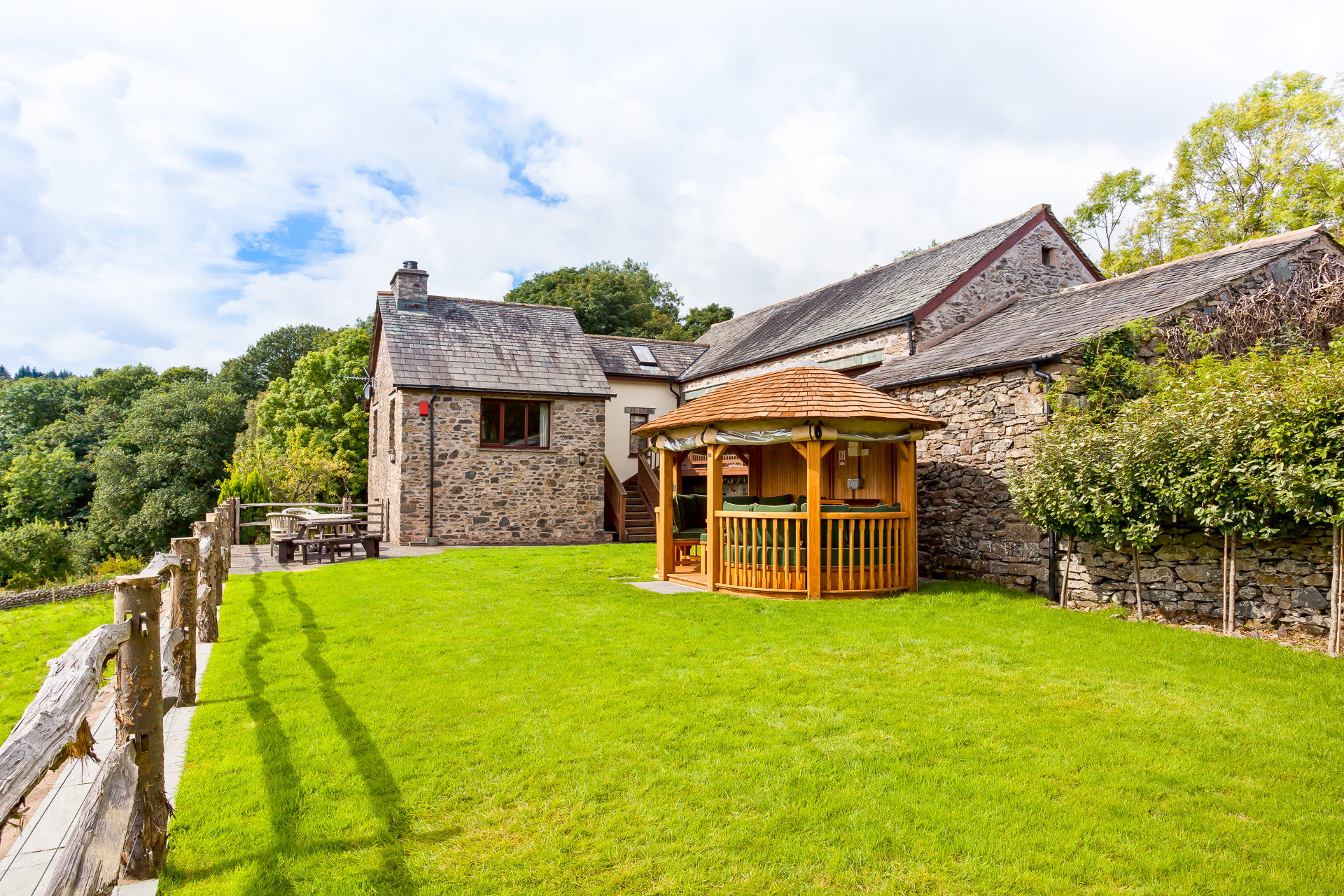 The rear garden and summer house at Cartmel Hill